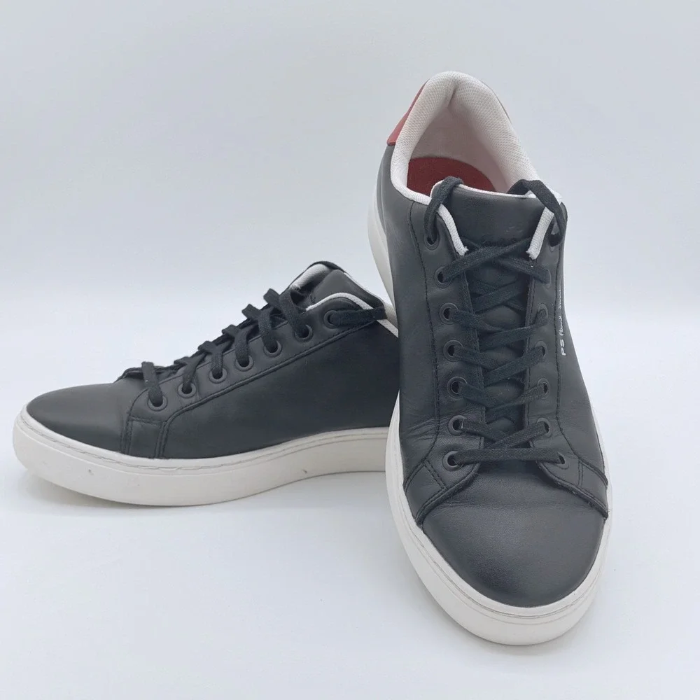 Paul Smith Mens 9 Black Leather Zebra Logo Sneakers Shoes Luxury Streetwear Logo